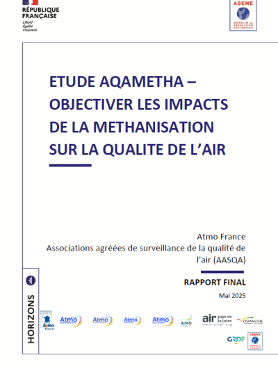 Couverture du rapport Aqametha, avec les logos de l'ADEME, d'Atmo France et des AASQA ayant contribué au rapport