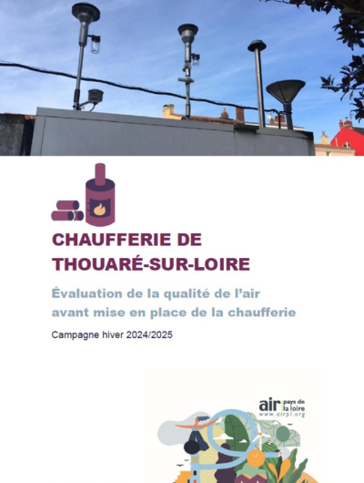 couv du rapport d'évaluation de la QA avant mise en service de la chaufferie biomasse de Thouaré-sur-Loire, campagne hiver 2024-2025 avec photos des appareils de mesure sur station