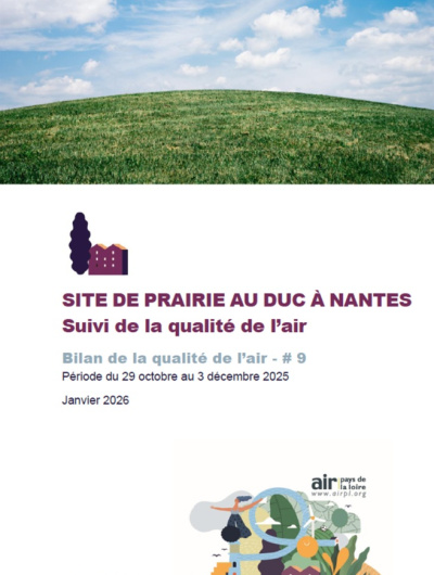 couv du bilan9 de la qualité de l'air à la Prairie au Duc à Nantes avec illustration d'herbe et de ciel
