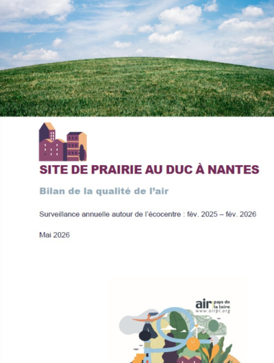 couv du bilan annuel de la qualité de l’air Ecocentre de février 2025 à février 2026 avec illustration d'herbe et de ciel bleu