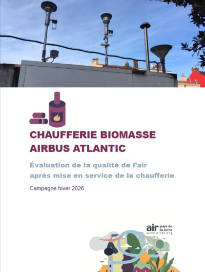 couv du rapport d'évaluation de la QA après mise en service de la chaufferie biomasse Airbus Atlantic, campagne hiver 2026 avec photos des appareils de mesure sur station